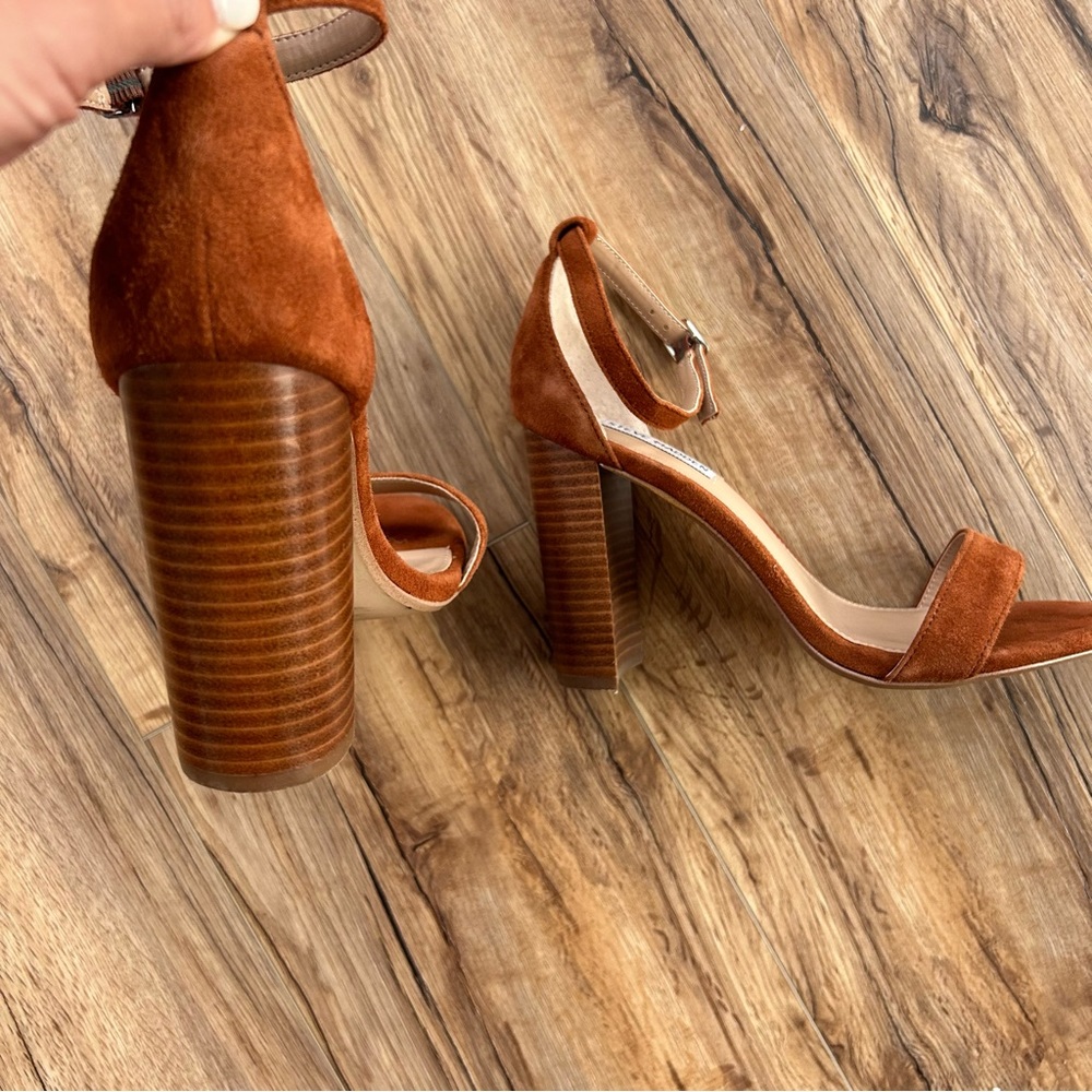 Steve Madden Open-toed Cognac Brown Suede Heels